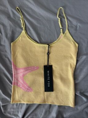 White fox glitter Yellow & Pink Starfish Knit Cami Top